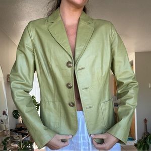 Ann Taylor green leather blazer